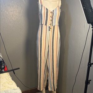 Indigo Rein Striped Jumpsuit with Button Detail